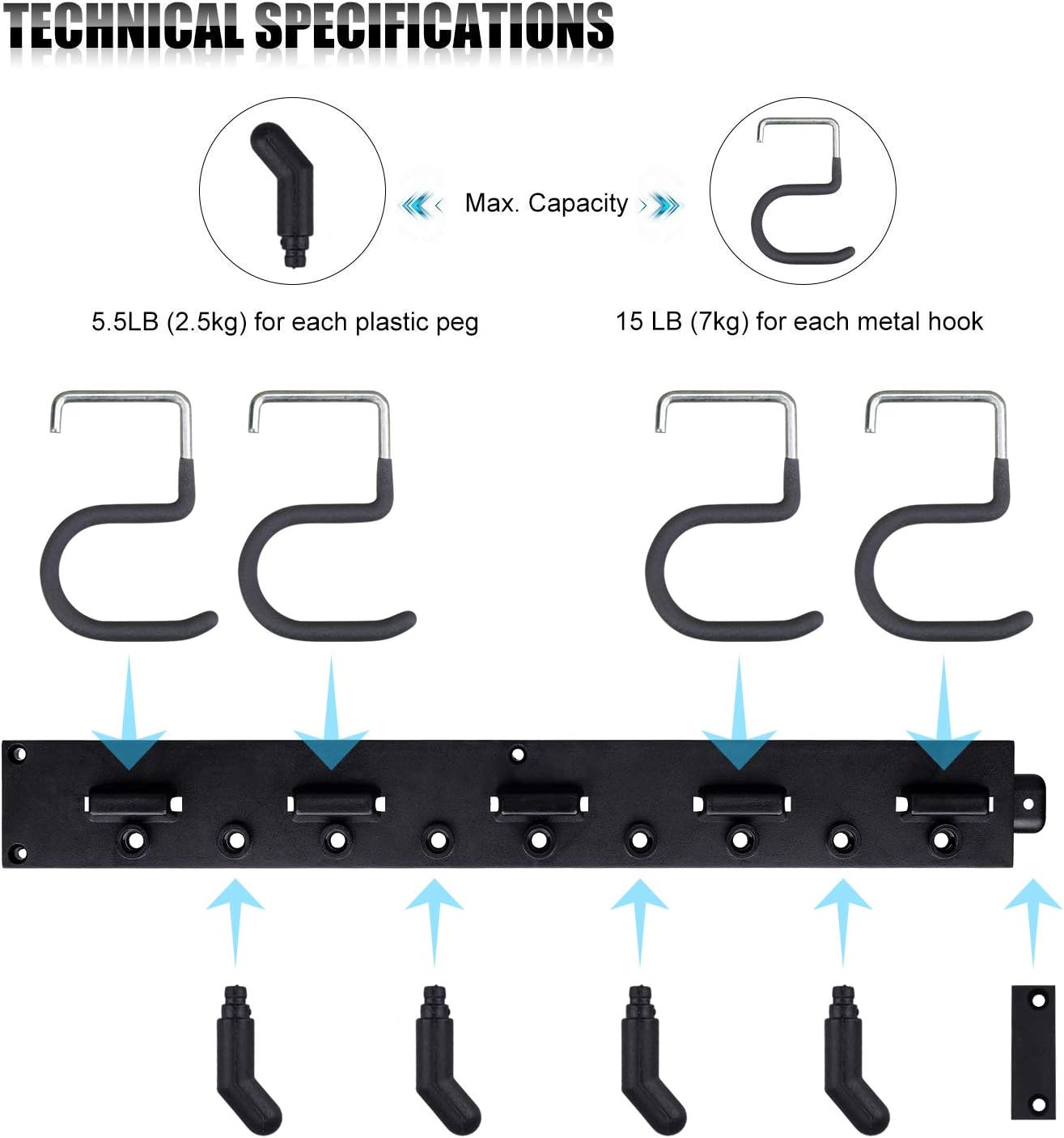 NZACE Adjustable Storage System 48 Inch, Wall Holders for Tools, Wall Mount Tool Organizer, Garage Organizer, Garden Tool Organizer, Garage Storage, Heavy Duty Tools Hanger with 3 Rails 12 Hooks - - 