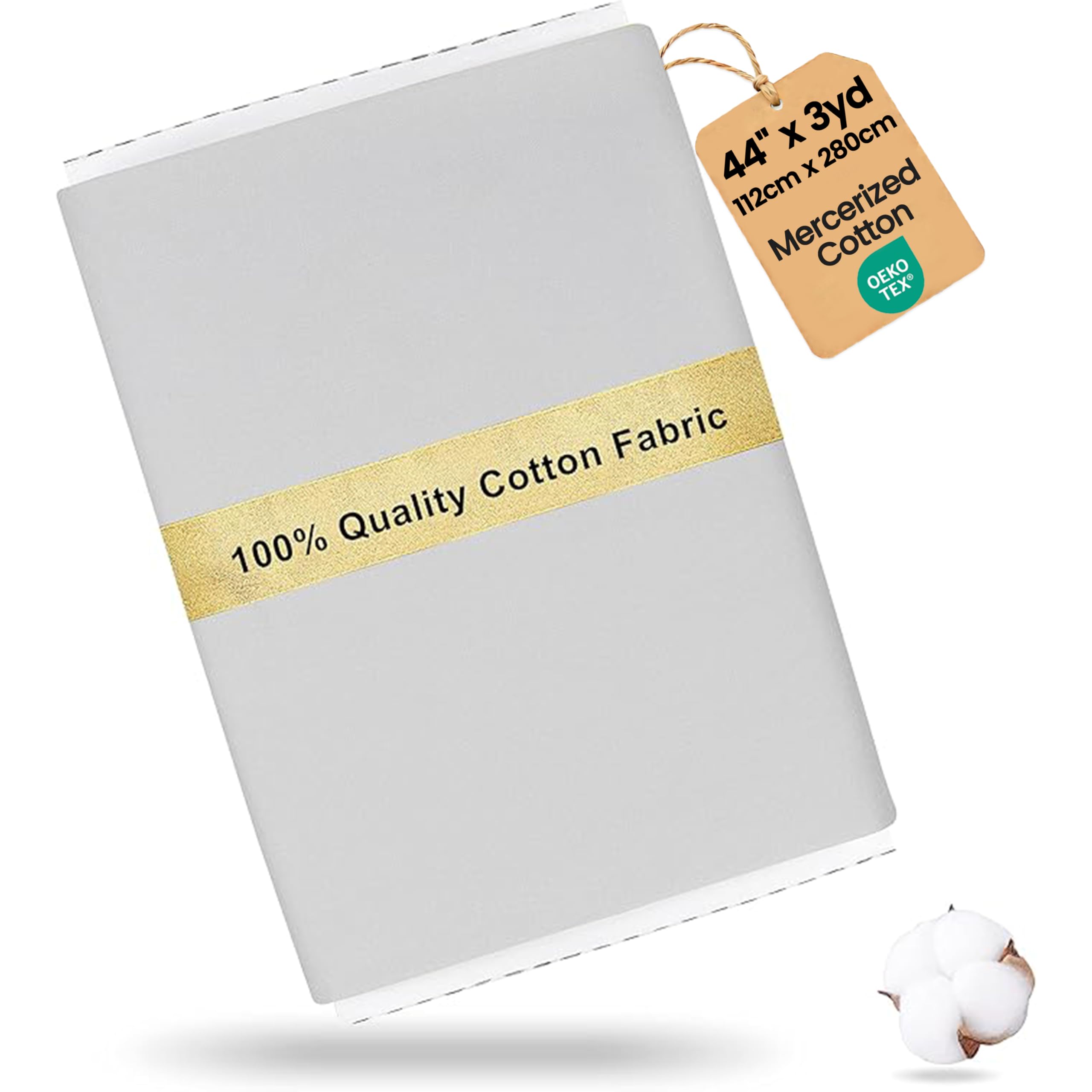 Craftido 100% Cotton Fabric by The Metre 112cm Wide x 280cm Extra Long -Medium Weight 145g- for Quilting, Sewing, Dressmaking, Bedding, Lining, Arts & Crafts - Silver