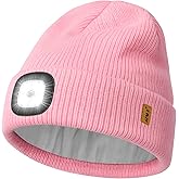 ATNKE LED Lighted Lined Fleece Beanie Hat,USB Rechargeable 4 LED Running Headlamp Cap with Light Gifts for Men and Women