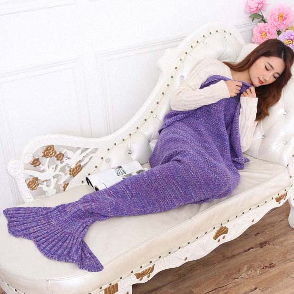 Hughapy Christmas Soft Mermaid Tail Blanket Handmade Living Room Sleeping Blanket For Kids Adult ( 71