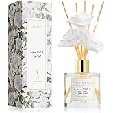 Cocorrína Reed Diffuser Set,6.7oz (200ml) Ocean Mist & Sea Salt Scented Diffuser with 3 White Rose Foam Flowers & Cotton Sticks, Home Fragrance Reed Diffuser for Bathroom Shelf Decor