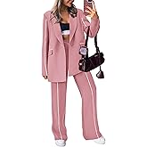 PRETTYGARDEN Women's Fall Spring 2 Piece Blazer Outfits Business Casual Oversized Jacket Wide Leg Work Pants Dressy Suit Set