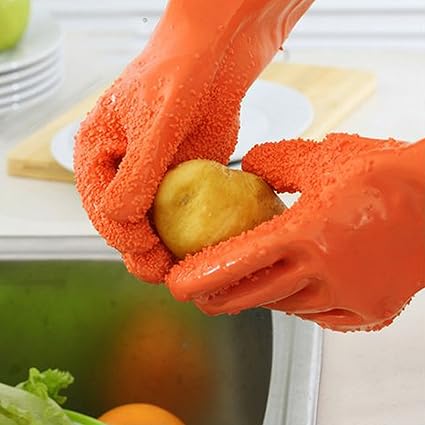 HOKIPO Reuseable Food Grade PVC Potato Peeling Gloves, 1 Pair