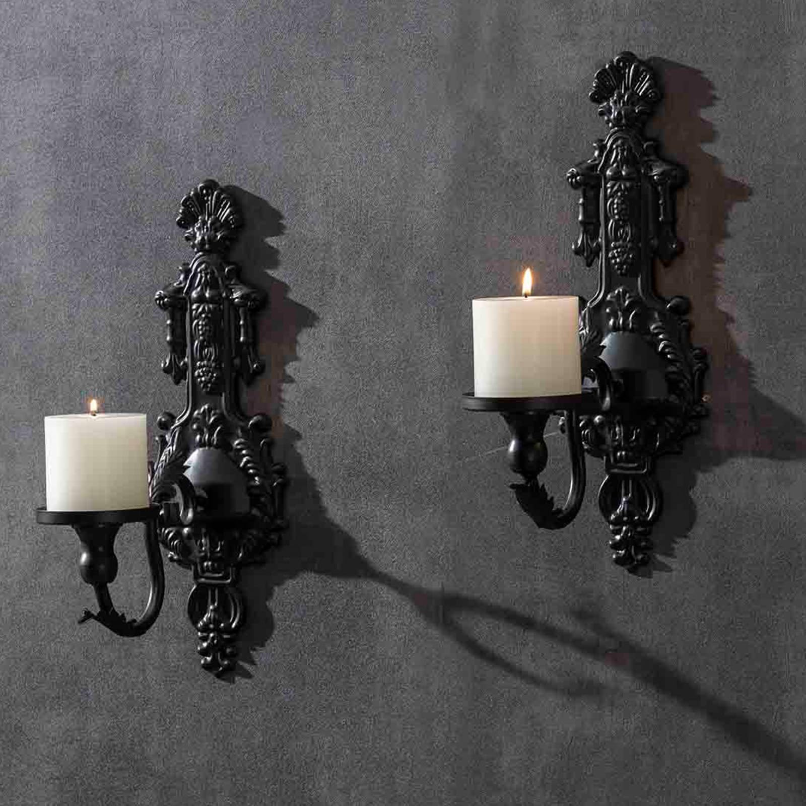 Photo 1 of GAKA Wall Sconce Candle Holder Set of 2 Gothic Metal Candle Sconce Black Candle Holders Vintage Wall Mount Candle Holders Decorative,Black
