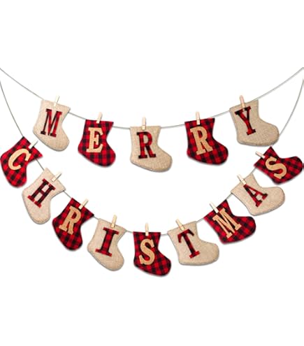 Buffalo Plaid Merry Friendsmas Banner & Decorations Kit - Christmas Party Decor With Swirls