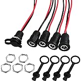 LUORNG 5Pcs 10A DC-099 Power Jack Cord Socket Threaded Female Mount Connector Adapter with Pre-soldered Wires and Waterproof 