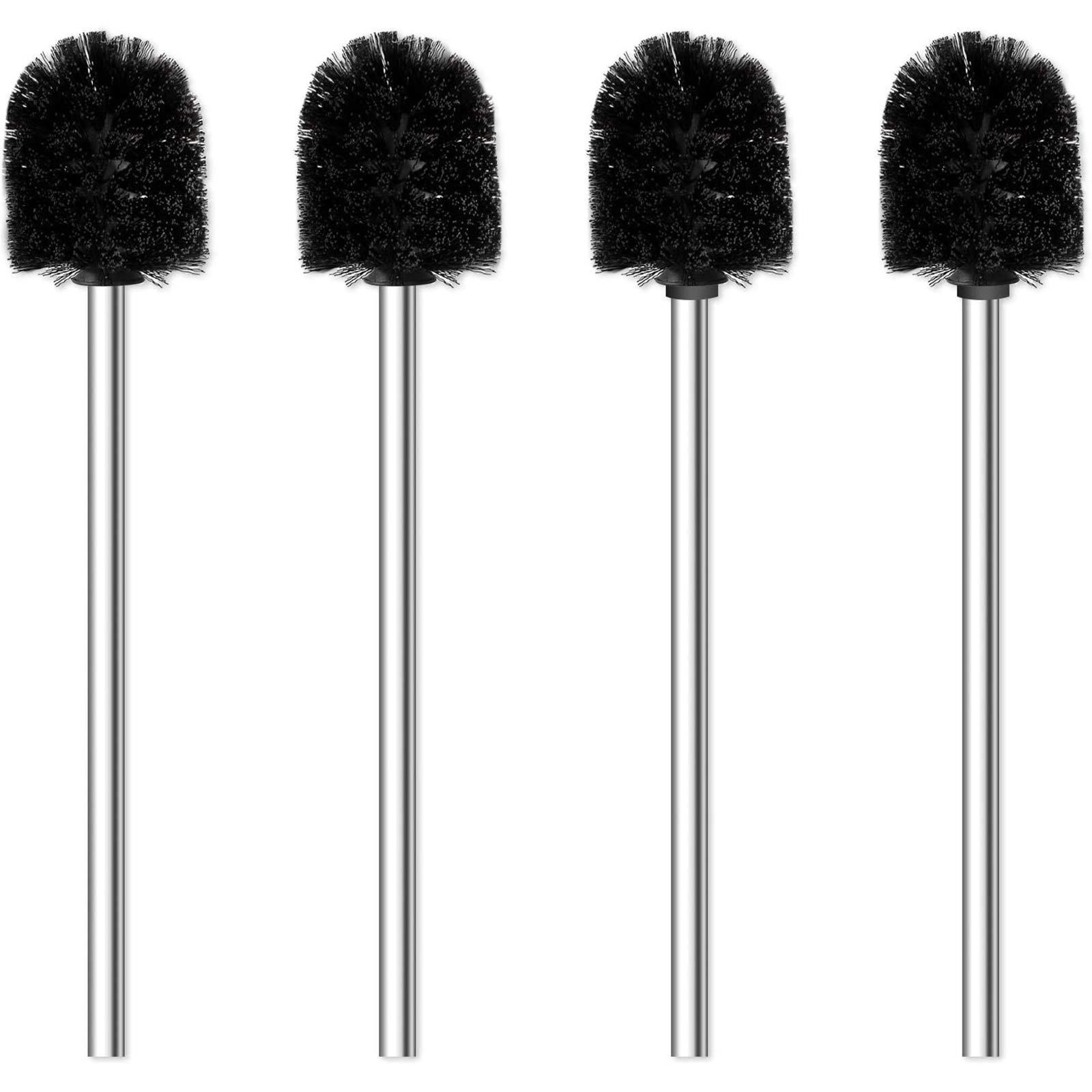 Toilet Brush, 4PCS Toilet Brushes with Stainless Steel Handle, Standing Stainless Steel Toilet Brushes for Bathroom Toilet-Ergonomic, Elegant,Durable (Black)