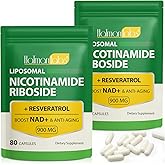 NAD Supplement - Liposomal Nicotinamide Riboside 900mg, Resveratrol, Quercetin - High Purity NAD Supplement for Energy, Support Cellular Health, Stamina & Healthy Aging - Strength 80 Capsules - 2 Bag