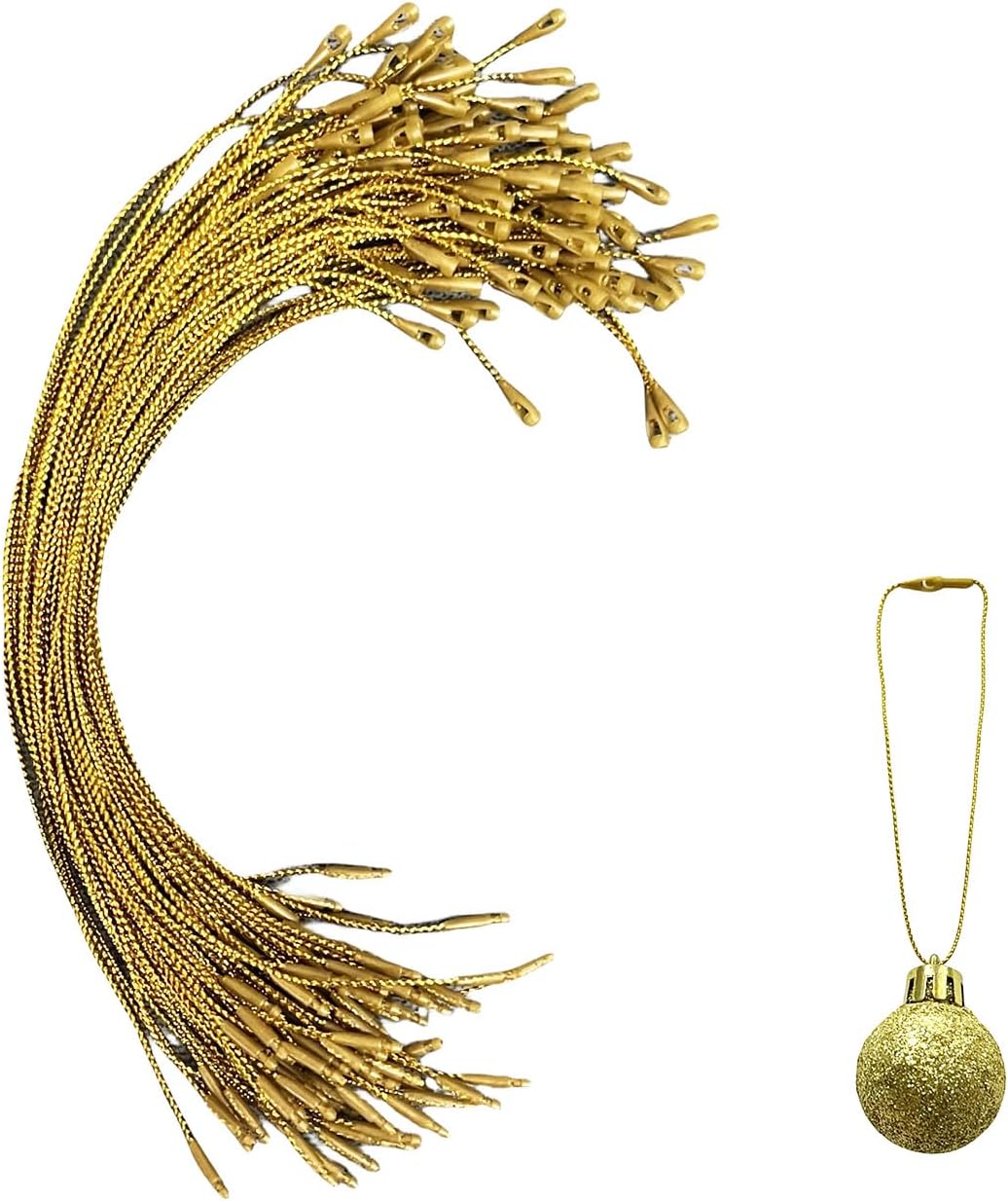 Ornament Hooks - BEAUTOPE 200 Pcs Christmas Ornament Hangers String Snap Locking Ropes for Christmas Halloween Holiday Ornament Decorations (Gold)