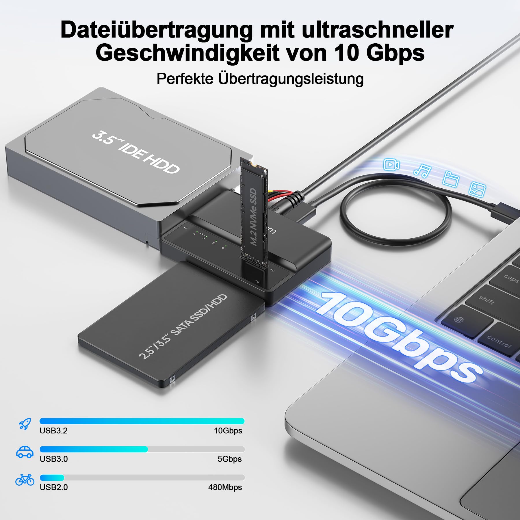 Alxum IDE SATA USB Adapter, USB 3.0 Festplatten Adapter mit Netzschalter 2