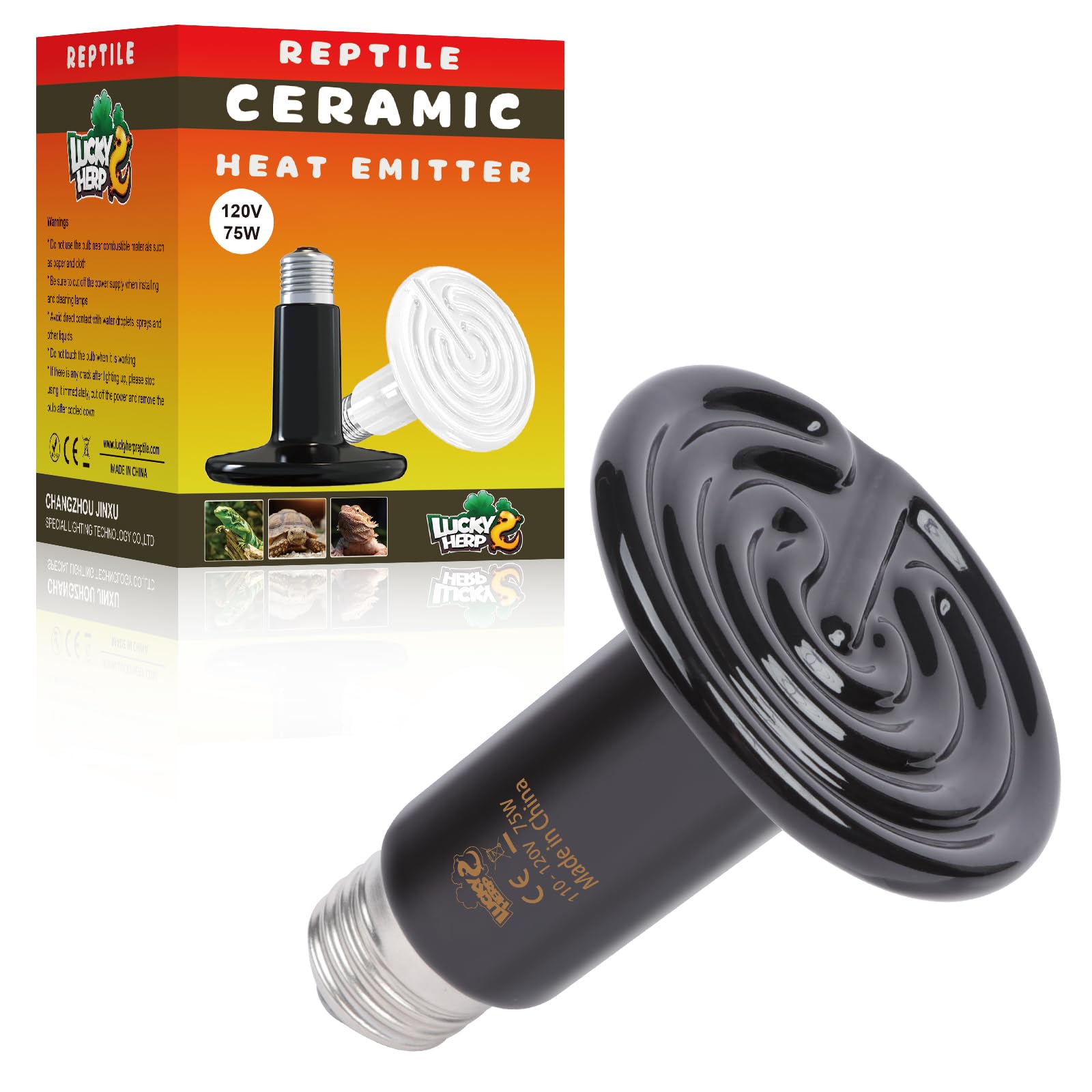 Photo 1 of LUCKY HERP Reptile Heat Lamp - 75W Ceramic Heat Emitter Reptile Heat Lamp Bulbs (1 Pack), No Light Ceramic Heat Bulb, Ceramic Heat Lamp for Reptiles Amphibian Chicken Pet Brooder Coop Lizard Turtle