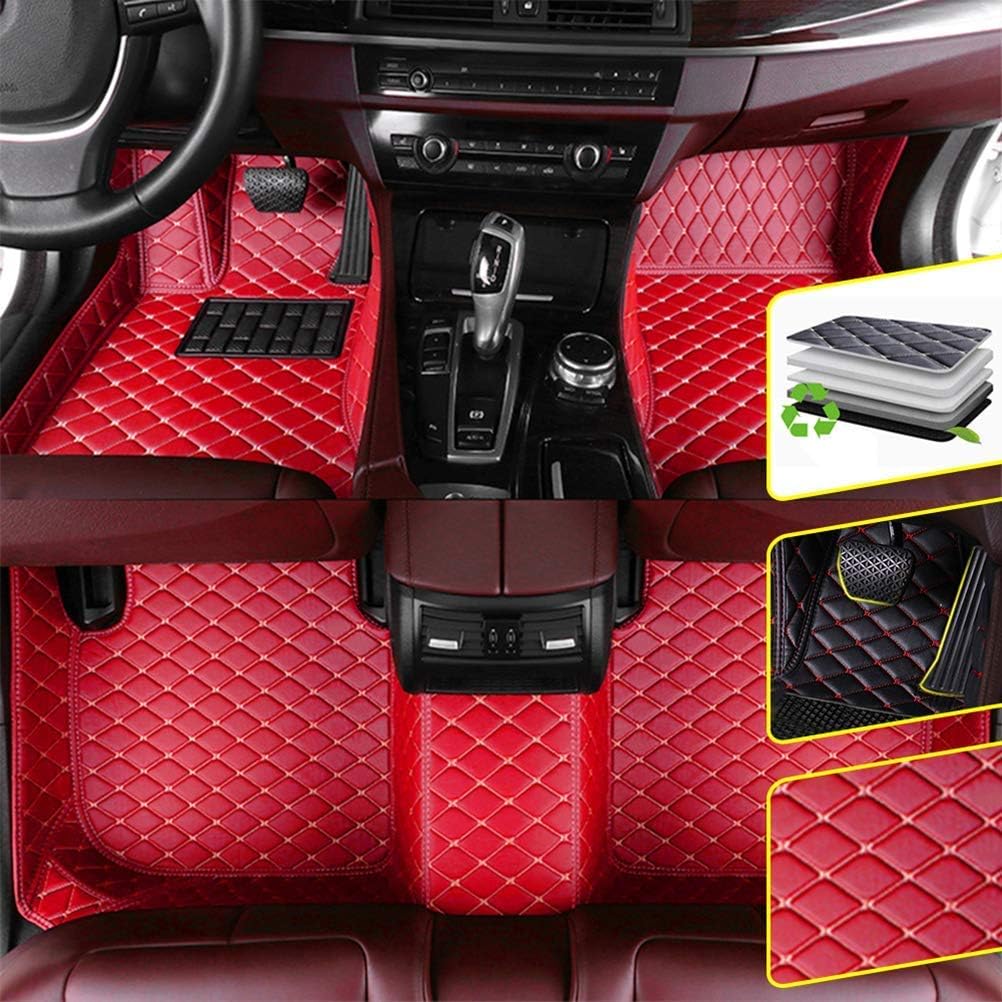 Custom Car Floor Mats for Dodge Challenger 2015-2019 (Aisle 21cm) Waterproof Non-Slip Leather Carpets Automotive Interior Accessories 1 Set Red
