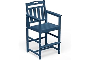 SUUNYN HDPE Outdoor Patio Tall Bar Chair, All-Weather Bar Height Balcony Adirondack Stools for Bistro, Garden, Backyard, Deck | Navy Blue