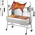 VEVOR Rotisserie Grill with Windscreen, BBQ Whole Pig Lamb Goat Charcoal Spit Grill, 35 Inch 90 Lbs Capacity, Electric 42W Motor Stainless Steel Roaster with Lockable Wheels, for Camping Outdoor