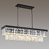 HCCZ Black Crystal Chandelier for Dining Room Light