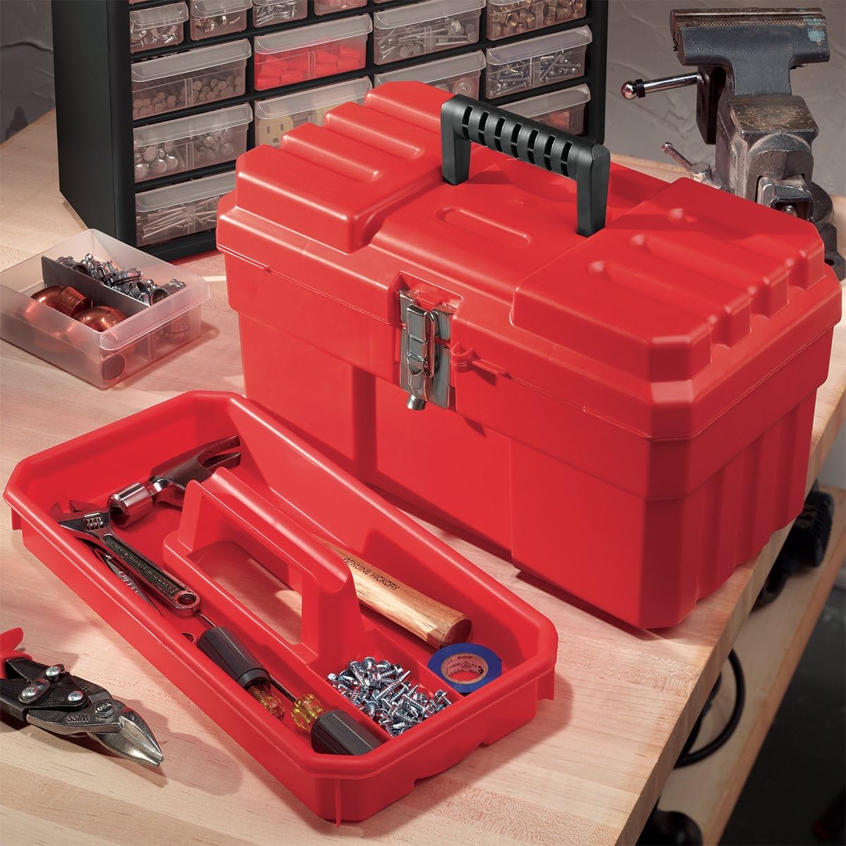 Akro-Mils 14-Inch ProBox Plastic Toolbox for Tools, Hobby or Craft Storage Toolbox with Removable Tray, Model 09514, (14-Inch x 8-Inch x 8-Inch), Red: Home Improvement