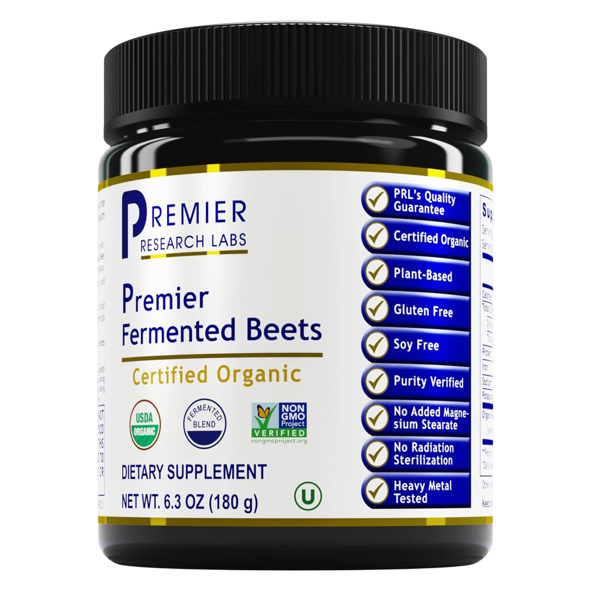 Premier Research Labs Premier Fermented Beets - Beet Root Powder Fermented, Organic Fermented Beets for Men & Women, Beetroot, Nitrates - 6.3 Oz Jar