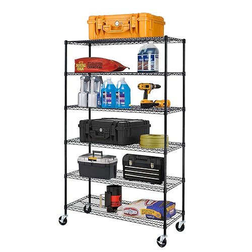 Tcbosik 6 Tier NSF Metal Shelf Wire Shelving Unit, 6000lbs Capacity Heavy Duty Adjustable Storage Rack With Wheels & Shelf Liners, Utility Steel Storage Rack, Black - 60"L X 18"W X 82"H