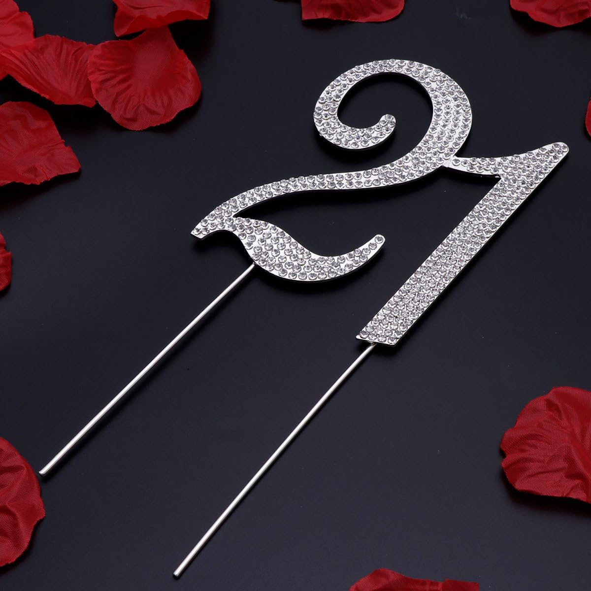 TOYMYTOY 21 Cake Topper for 21th Birthday Party or Anniversary Crystal Rhinestones Decorative Cake Topper for Party Supplies (Silver) - Image 3
