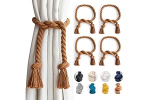 Yteseery 4 Pack Outdoor Curtain Tiebacks Rope, Natural Cotton Curtain Holders, Village Rural Rustic Curtain Holdbacks, Farmhouse Boho Rope Curtain Tie Back for Drapery Patio Drapes, (Coffee)