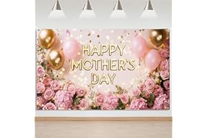 Mocsicka Mother Day Backdrop Banner Pink Flowers Balloon Happy Mothers Day Decorations Banner Photo Booth Props 70.8 x 43.3 I