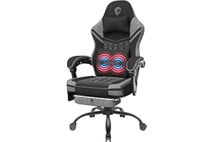 DOUXLIFE Gaming Chair, Fabric Computer Chair with Massage, Office Chair with Pocket Spring Widened Cushion, High Back Ergonomic Chair with Footrest Lumbar Support Upgraded Metal Legs 350LBS (Grey)