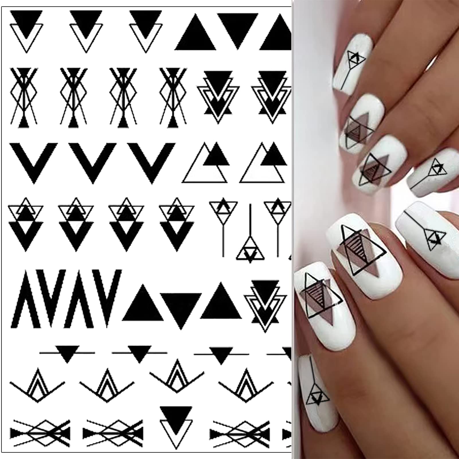 10 Sheets Black White Geometric Nail Art Stickers Decals 3D Self-Adhesive DIY Geometry Triangular Rhombus Minimalist Design Acrylic Nails Supplies Manicure Decorations Tip for Women Men - Image 3