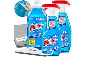 ZIVIGO Windex-Glass Cleaner Spray, Original Blue Window Cleaner Works on Smudges and Fingerprints, Duvilo, Bundle With Lint Free Cleaning Cloth + Window Squeegee,