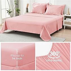 HYMOKEGE Rose Pink Queen Comforter Set Seersucker 7