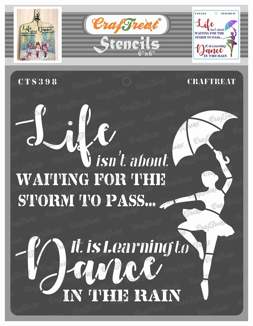 CrafTreat Reusable Quote Stencils for Painting on Wood, Canvas, Paper, Fabric, Floor, Wall and Tile - Dance in The Rain Stencil -6X6 Inch - DIY Art and Craft Stencils for Home Decor