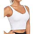 Oalka Sports Bra Womens Longline Padded Crop Tank Yoga Bras Workout Fitness Top
