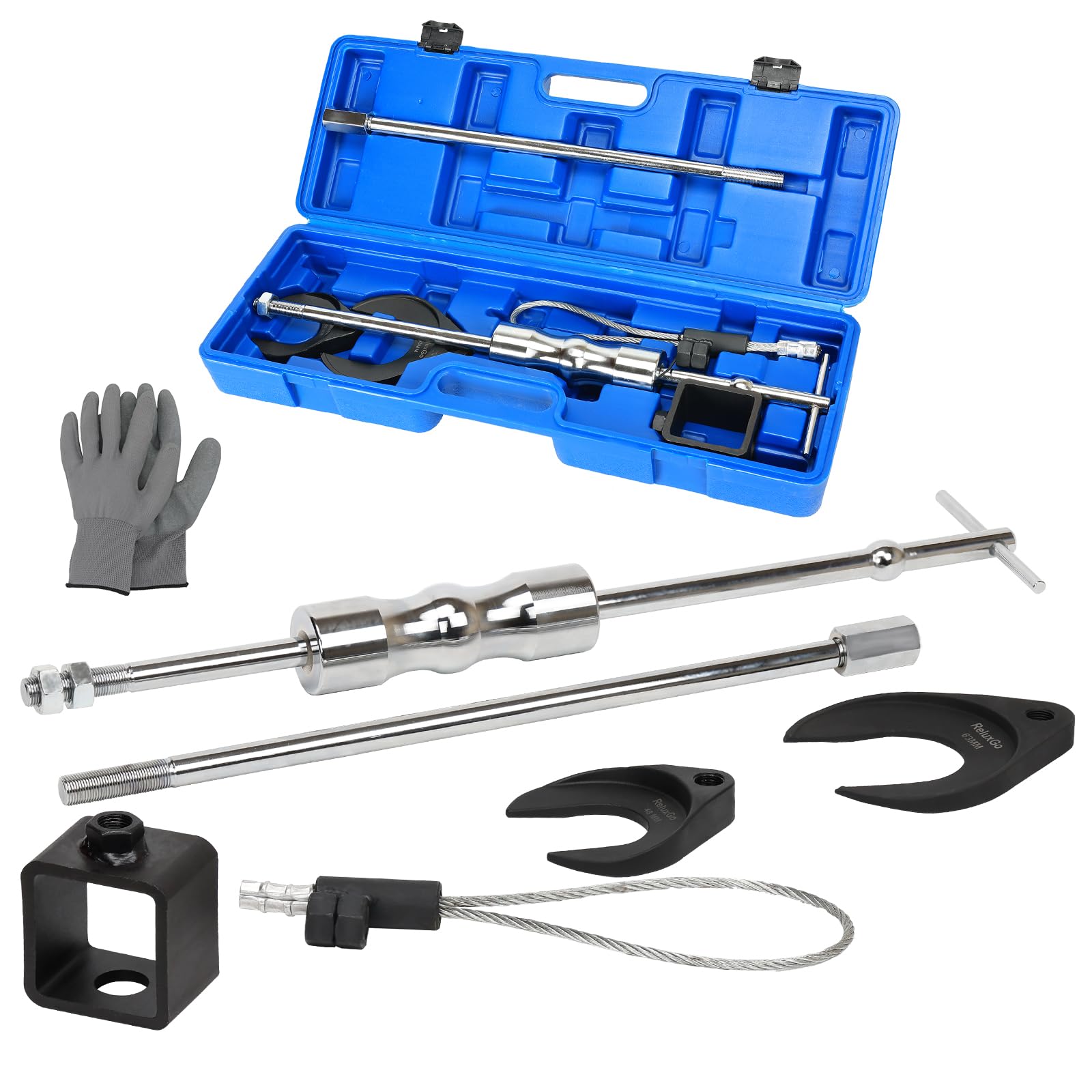 Photo 1 of ReluxGo Inner CV Axle Puller Removal Tool with 5/8"-18 Slide Hammer and Extension Upgraded Pole, CV Joint Removal Tool with 63mm 48mm CV Joint Fork and Outer CV Joint Adapter Steel Cable Adapter