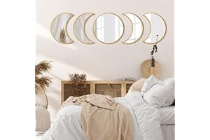 MAIPAY 5 Pieces Moon Phase Mirror Set, Crescent Moon Mirror Wall Decor Bedroom, Bohemian decoraciones para salas de casa Home Decor espejos para dormitorio Decorative Moon Phase Wall Decor(Beige)