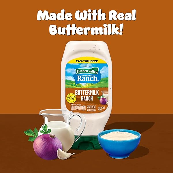 HIDDEN VALLEY BUTTERMILK RANCH CONDIMENT AND DRESSING, EASY SQUEEZE BOTTLE, 16 FL OZ (PACKAGE MAY VARY)