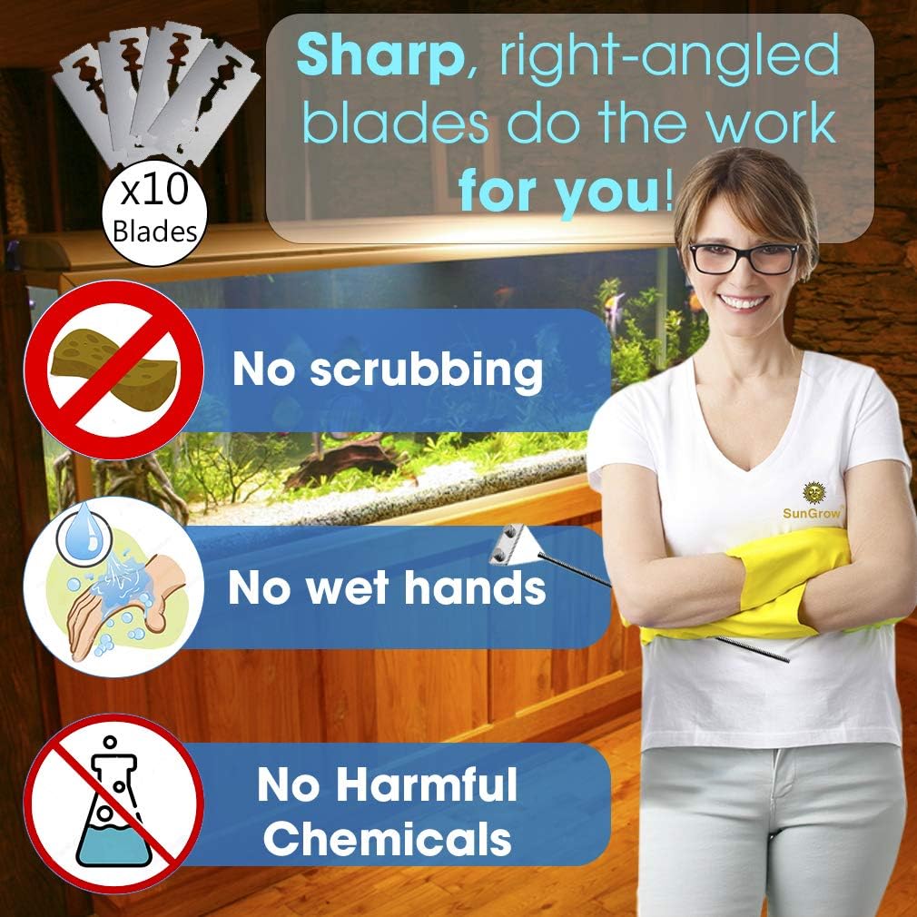 Sungrow Aquarium Glass scrubber, Long Handheld Tool Reduces Scrubbing Time to Half, Keep Hands Dry, Removes Thickest Residue, Frequent Tank Maintenance: Health & Personal Care