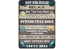 V VIBEPY All Over Printed Hot Tub Rules Metal Sign 12x16 Inches, Hot Tub Sign, Funny Rules Sign, Bathroom Metal Sign, Decorations Sign, Backyard Metal Sign, Outdoor Metal Sign, Hot Tub Rules Sign