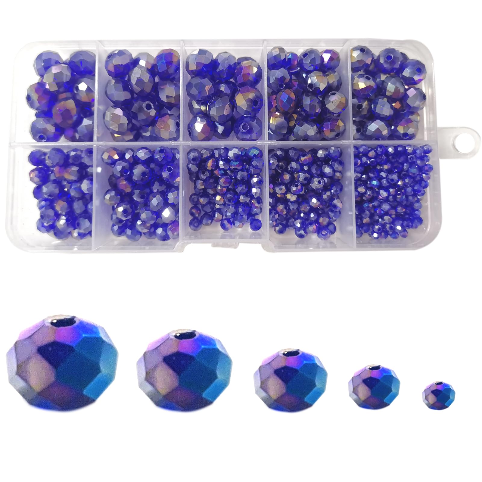 FapumoE 800pcs AB Crystal Faceted Glass Beads - Assorted Dark Blue Rondelle Supplies for Jewelry Making Findings: 2mm, 4mm, 6mm, 8mm, 10mm