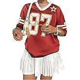 Oversized Jersey Shirts for Women Shirts Y2K Number Graphic Jerseys V Neck Cute Streetwear Tee Tops