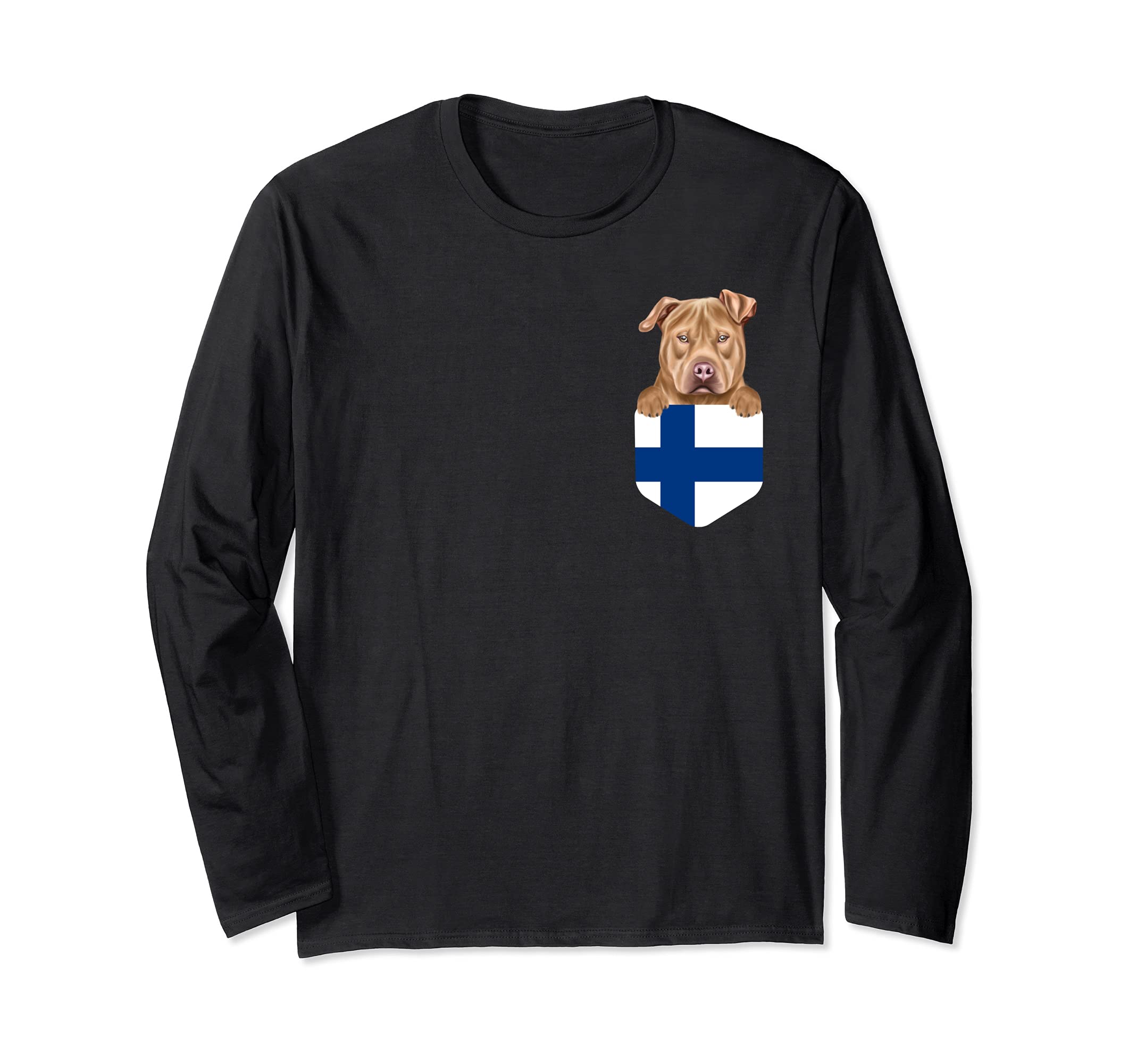Finland Flag Usa Staffordshire Terrier Dog In Pocket Long Sleeve T-Shirt