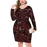 IN'VOLAND Womens Sequin Dress Plus Size V Neck Party Cocktail Dresses