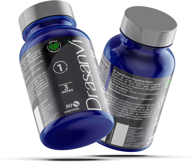 DRASANVI BISGLICINATO DE ZINCO | Alta biodisponibilidade 550 mg | Suplemento de zinco | Sistema Imunitário & Descanso| Antioxidante e Equilíbrio Hormonal | 90 comprimidos = 90 dias