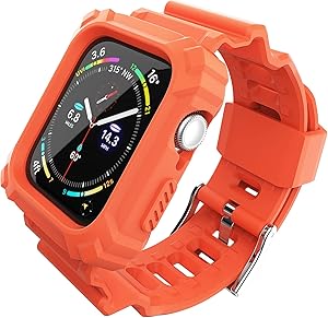 FITO Compatible with Apple Watch Bands 38mm 40mm Series with Case, Rugged Shock Resistant Case with TPU Sport Strap Bands Applicable to iWatch Series 6/5/4/3/2/1/SE - Orange