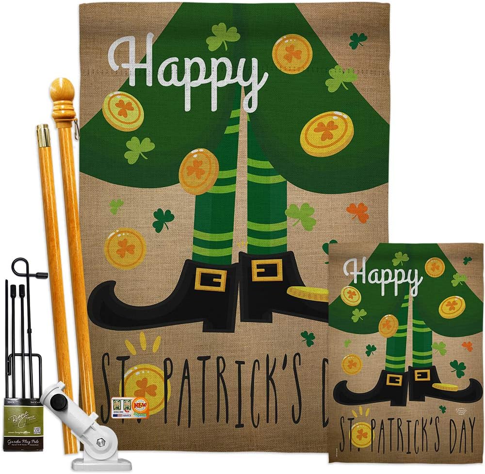 Ornament Collection FK192023-BO Happy Day Leprechaun Shoe Spring St Patrick Decorative Vertical Flags Kit, House & Garden Set w/Flagpole, Multi-Color