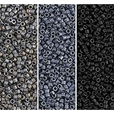 Miyuki Delica Seed Beads Bundle: Size 11/0, Matte Gray Black Collection - DB301, DB307, DB310-3 Tubes of 2" ea