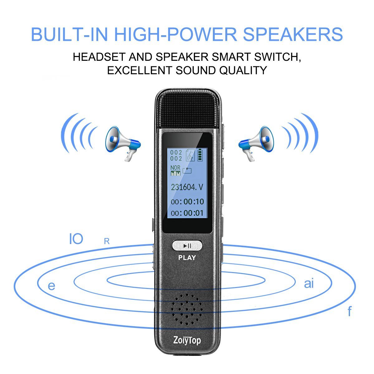 Digital Voice Recorder, ZoiyTop 8GB 3072Kbps Sound Audio Recorder Dictaphone,Double Microphone HD Recording,Premium Quality Metal Casing,Noise Cancelling, MP3 Player