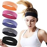 Workout Headbands for Women Non Slip,5PCS Sport Sweat Headbands Moisture Wicking,Stretchy Athletic Headband breathalbe Sports Hairbands for Fitness Exercise Gym Training