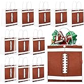 FULJOOY 24 Pcs Football Gift Party Bags with Handles Transparent Treat Goodie Gift Wrap Clear PVC Tote 8x8x3.15 Inch Snack Bag for Sport Theme Boys Birthday Party Favor Baby Shower Decoration Supplies
