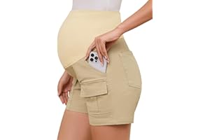 POSHGLAM Women's Maternity Cargo Shorts Over Belly Stretchy Comfy Cotton Jean Shorts with 6 Pockets
