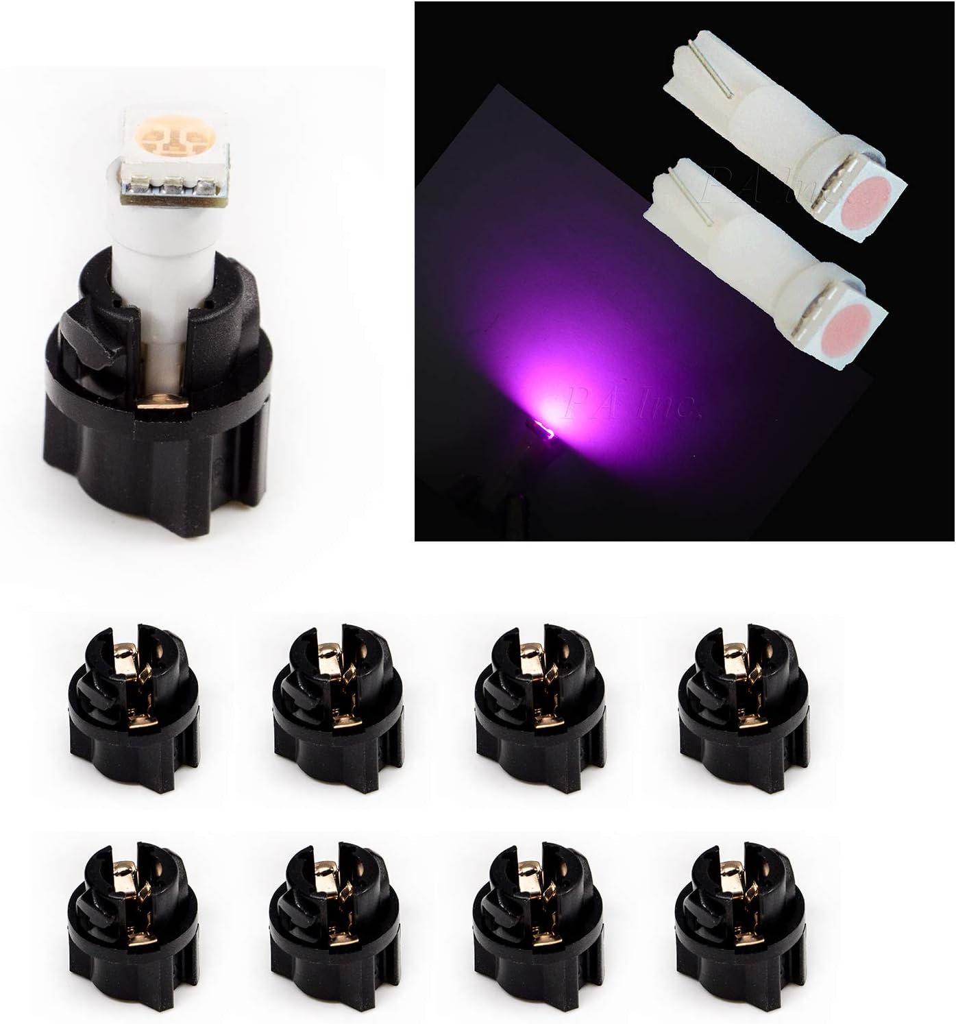 PA 10x T5 74 wedge 5050 SINGLE SMD Car Dashboard Light 12V + Twist Lock Socket(Purple)
