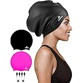 2 Pack Extra Large Swim Cap for Braids and Dreadlocks, Silicone Swimming Caps for Long Hair, Weaves, Extensions, Curls & Afros, Waterproof Adult Swim Hats Bathing Caps for Women Men